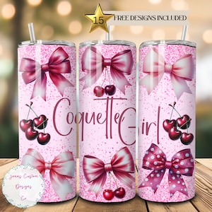 Coquette Girl, Pink Coquette Bows, Soft Girl Esthetische 20 oz Skinny Tumbler Sublimatie Design Digitale Download PNG Instant ALLEEN DIGITAAL