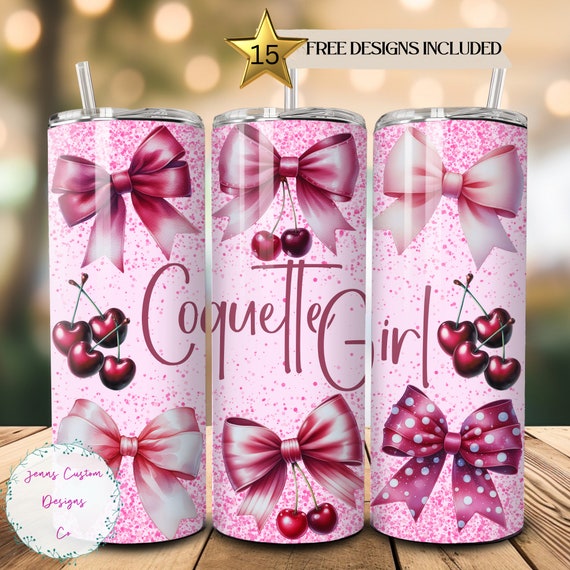 Coquette Girl, Pink Coquette Bows, Soft Girl Aesthetic 20 oz Skinny Tumbler Sublimation Design Digital Download PNG Instant DIGITAL ONLY