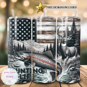American Flag Trout Fishing Deer Camo Seamless Tumbler Wrap 20oz Skinny Tumbler Sublimation, Hunting Season Tumbler, PNG File Digital ONLY