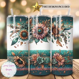 Fall Sunflowers and Glitter Skinny Tumbler Sublimation Design Digital Download PNG Instant DIGITAL ONLY, Sunflower Tumbler Wrap
