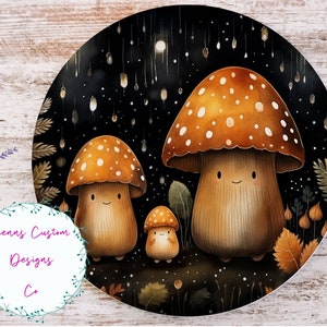 Niedliche kleine Pilze Sublimations-runder Türhänger-Entwurf PNG, Sublimationsdesign für 12-Zoll-Runde, NUR digitaler Download, runder Herbst PNG