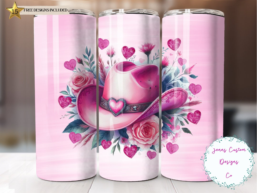 Pink Western Cowgirl Hat With Hearts 20 Oz Skinny Tumbler Sublimation ...