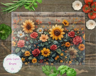 Rustic Wildflowers Cutting Board Design Download, floral Cutting Board PNG, Cutting Board Printable PNG, Wildflower Cutting Board PNG