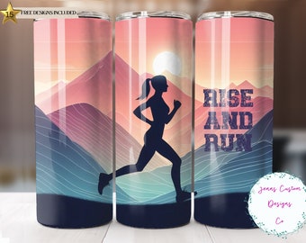 Retro Woman Runner, Rise and Run, Mountains 20 oz Skinny Tumbler Sublimation Design Digital Download PNG Instant DIGITAL ONLY, Tumbler Wrap