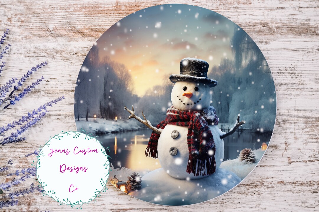 Realistic Vintage Snowman Sublimation Round Door Hanger Design PNG ...