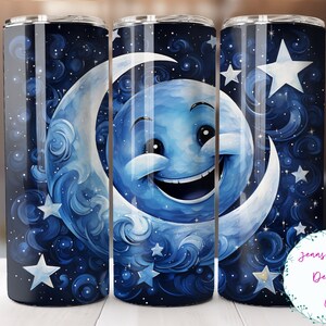 Goodnight Moon 20 oz Skinny Tumbler Sublimation Design Digital Download PNG Instant DIGITAL ONLY, Straight Smiling Moon tumbler wrap.