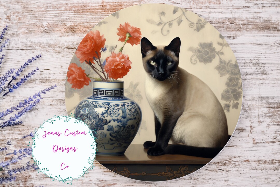 Siamese Cat Sublimation Round Door Hanger Design PNG, Sublimation