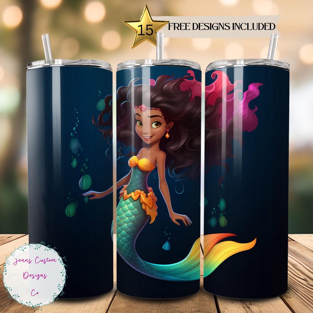 Cute Cartoon Mermaid 20 Oz Skinny Tumbler Sublimation Design Digital ...