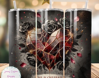 Anti Valentine, rosas pretas e coração 20 oz Skinny Tumbler Sublimação Design Digital Download PNG Instantâneo SOMENTE DIGITAL, Tumbler Wrap