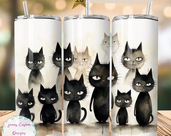 Group of Funny Cats 20 oz Skinny Tumbler Sublimation Design Digital Download PNG Instant DIGITAL ONLY, Straight Cat Lover tumbler wrap.