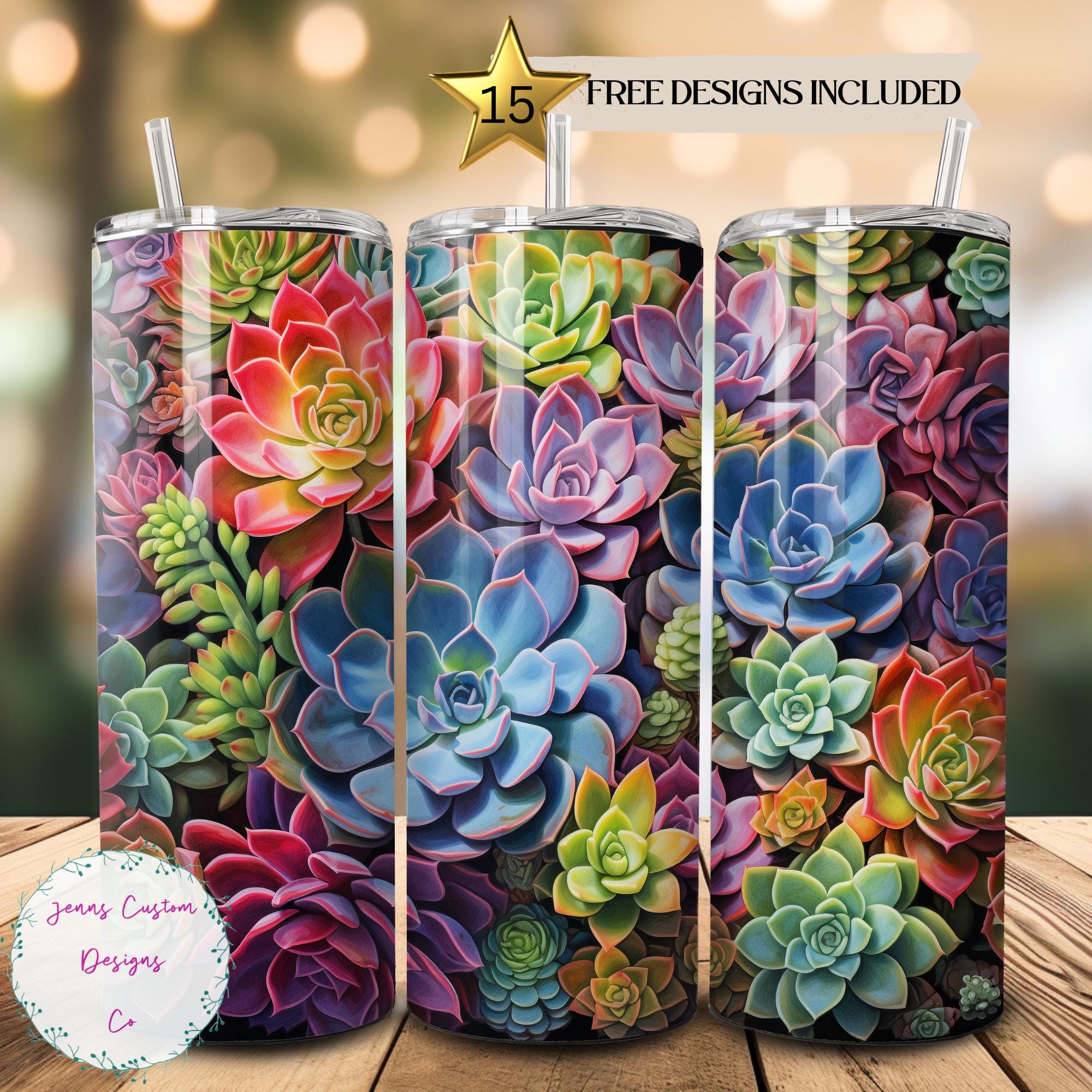 Realistic Succulents With Color 20 Oz Skinny Tumbler Sublimation Design ...