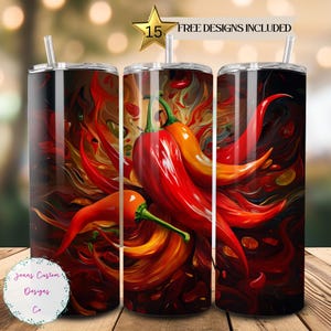 Hot Chili Peppers 20 oz Skinny Tumbler Sublimation Design Digital Download PNG Instant DIGITAL ONLY, Straight Spicy Peppers tumbler wrap. image 1