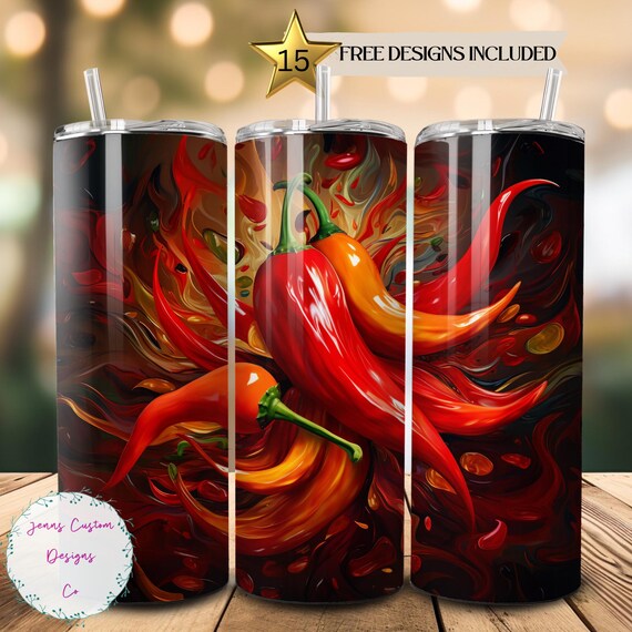 Hot Chili Peppers 20 oz Skinny Tumbler Sublimation Design Digital Download PNG Instant DIGITAL ONLY, Straight Spicy Peppers tumbler wrap.