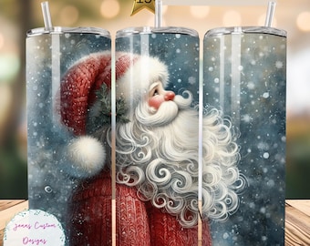 Santa in Snow, Christmas Skinny Tumbler Sublimation Design Digital Download PNG Instant DIGITAL ONLY, Christmas Season Tumbler Wrap