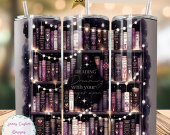 Bookish, Reading is Dreaming, Row of Books Skinny Tumbler Sublimation Design Digital Download PNG Instant DIGITAL ONLY, Tumbler Wrap