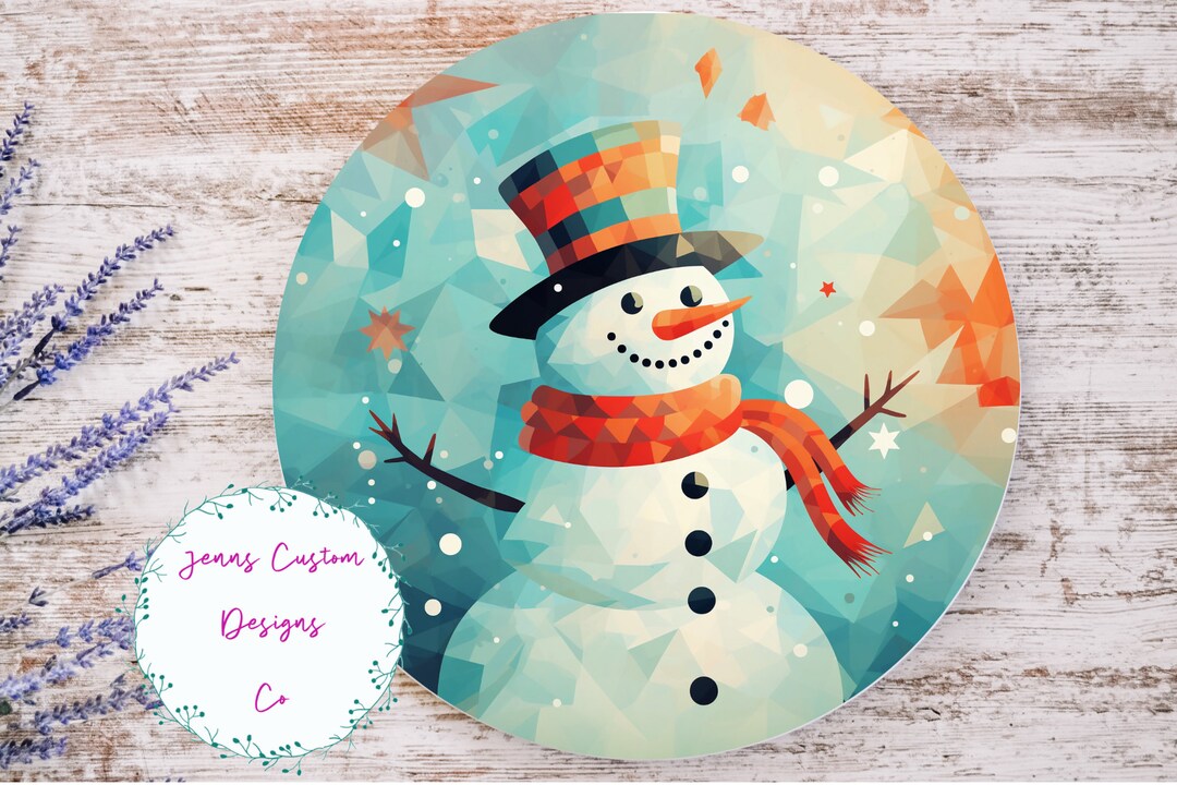 Geometric Retro Snowman Sublimation Round Door Hanger Design PNG ...