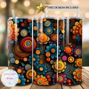 Bright Colorful Abstract Floral 20 oz Skinny Tumbler Sublimation Design Digital Download PNG Instant DIGITAL ONLY, Straight tumbler wrap.