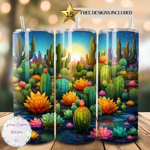 Colorful Alcohol Ink Cactuses 20oz Skinny Tumbler Sublimation Design Digital Download PNG Instant DIGITAL ONLY, Straight Cactus tumbler wrap