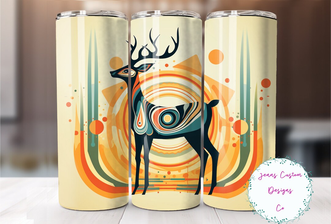 Retro Art Deer 20 Oz Skinny Tumbler Sublimation Design Digital Download ...