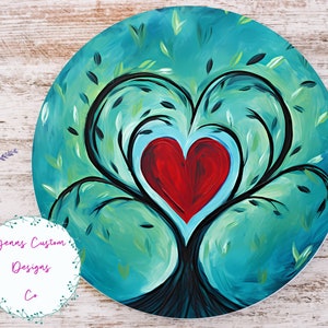Heart Tree Sublimation Round Door Hanger Design PNG, Sublimation Design for 12 Inch Round, Digital Download ONLY, Round Valentine&#39;s Day PNG