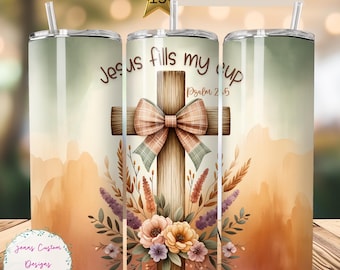 Jesus enche meu copo, design de sublimação de copo fino cristão, download digital PNG instantâneo SOMENTE DIGITAL, envoltório de copo com versículo bíblico