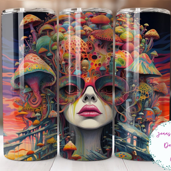 Psychedelic Trippy Hippie 20 oz Skinny Tumbler Sublimation Design Digital Download PNG Instant DIGITAL ONLY, Straight Hippie tumbler wrap.