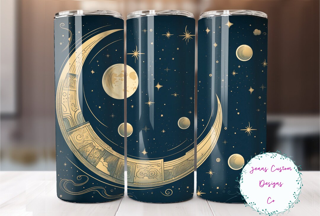 Celestial Crescent Moon and Stars 20 Oz Skinny Tumbler Sublimation ...