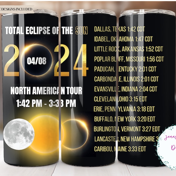 Total Eclipse 2024 Path of Totality 20 oz Skinny Tumbler Sublimation Design Digital Download PNG Instant DIGITAL ONLY, Tumbler Wrap