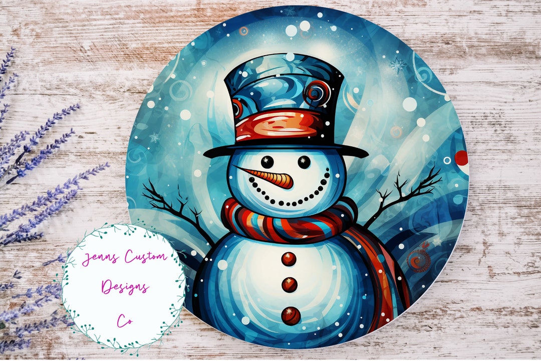 Snowman With Top Hat Sublimation Round Door Hanger Design PNG ...
