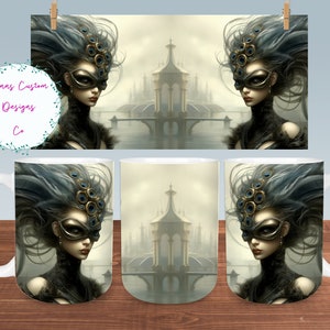 Mooie Steampunk vrouw mok sublimatie ontwerp, digitale download PNG, Steampunk 12oz en 15oz mokken PNG, Steampunk vrouw mok PNG