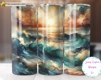 Crashing Ocean Waves, Ocean Sunset 20 Unzen Skinny Tumbler Sublimation Design Digitaler Download PNG Instant NUR DIGITAL, Tumbler Wrap
