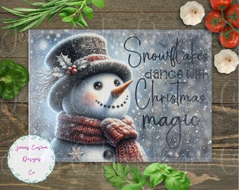 Snowman, Christmas Magic Cutting Board Design Download, Christmas Cutting Board PNG, Cutting Board Printable PNG, Snowman Cutting Board PNG