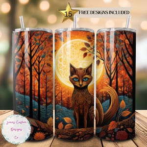 Blue Eyed Fox in Vibrant Fall Forest 20oz Skinny Tumbler Sublimation Design Digital Download PNG Instant DIGITAL ONLY, Straight tumbler wrap