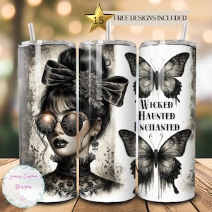 Goth Girl, Wicked, Haunted, Enchanted, Halloween Skinny Tumbler Sublimation Design Digital Download PNG Instant DIGITAL ONLY, Tumbler Wrap