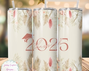 Class of 2025 Boho Floral Graduation 20 oz Skinny Tumbler Sublimation Design Digital Download PNG Instant DIGITAL ONLY, Tumbler Wrap