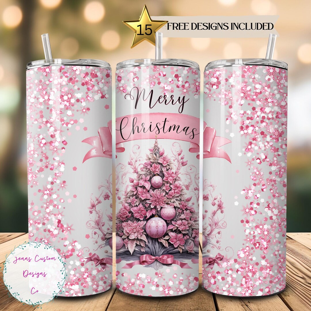 Merry Christmas, Pink Christmas 20 Oz Skinny Tumbler Sublimation Design ...