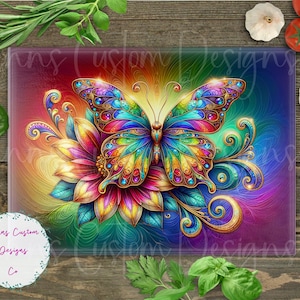Neon Rainbow Butterfly Cutting Board Design Download, Cutting Board PNG, Butterfly Cutting Board Printable PNG, Cutting Board PNG