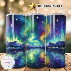 Northern Lights, Aurora, Celestial Skinny Tumbler Sublimation Design Digital Download PNG Instant DIGITAL ONLY, Northern Lights Tumbler Wrap