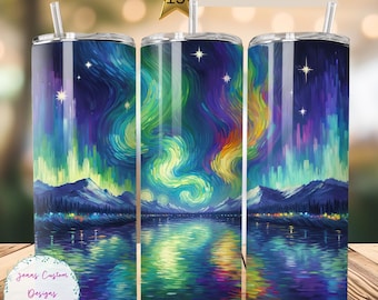 Northern Lights, Aurora, Celestial Skinny Tumbler Sublimation Design Digital Download PNG Instant DIGITAL ONLY, Northern Lights Tumbler Wrap