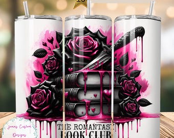 The Romantasy Book Club, Books and Roses Skinny Tumbler Sublimation Design Digital Download PNG Instant DIGITAL ONLY, Bookish Tumbler Wrap