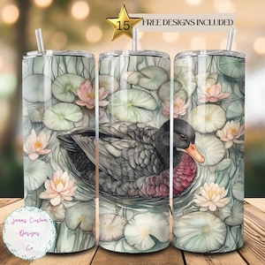 Duck on Lily Pads, Water Lilies Skinny Tumbler Sublimation Design Digital Download PNG Instant DIGITAL ONLY, Tumbler Wrap