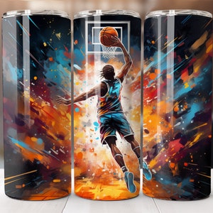 Basketball Player with graffiti 20 oz Skinny Tumbler Sublimation Design Digital Download PNG Instant DIGITAL ONLY, Straight tumbler wrap.