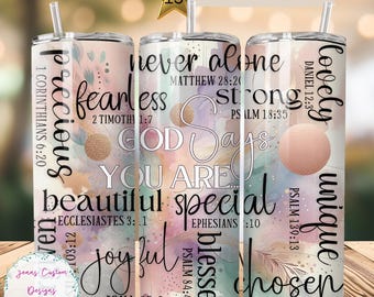 Christian Bible Verses, Religious Inspirational Skinny Tumbler Sublimation Design Digital Download PNG Instant DIGITAL ONLY, Tumbler Wrap
