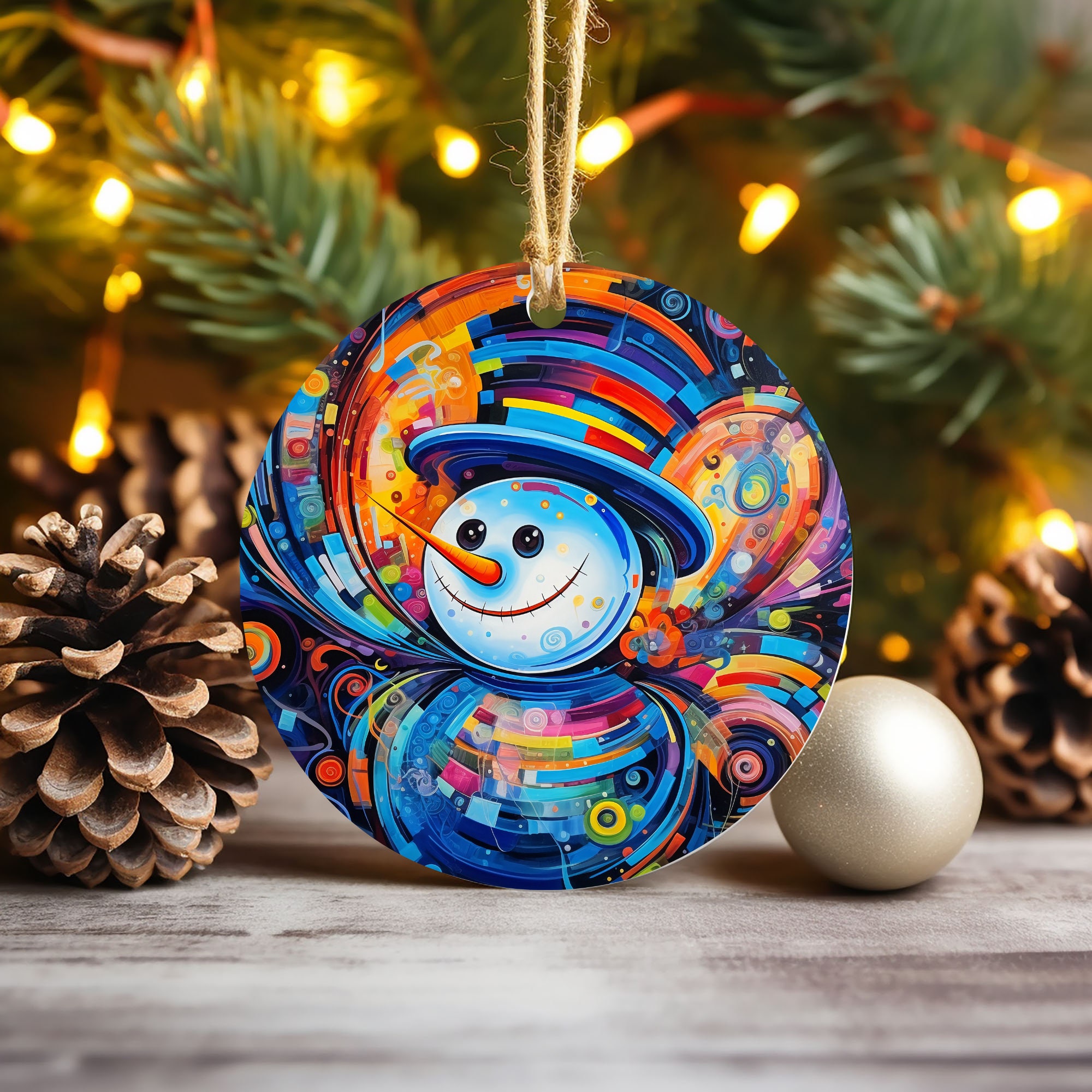 Bright and Colorful Snowman Sublimation Round Door Hanger Design PNG ...