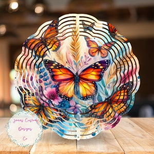Monarch Butterflies, Watercolor Boho Wind Spinner PNG, Wind Spinner Sublimation Design, Download, Boho Butterflies Sublimation Template PNG