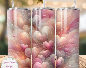 Pastel Valentine Hearts 20 oz Skinny Tumbler Sublimation Design Download digital PNG Instantâneo SOMENTE DIGITAL, Envoltório de copo para dia dos namorados
