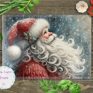 Watercolor Santa Claus Cutting Board Design Download, Christmas Cutting Board PNG, Cutting Board Printable PNG, Cutting Board PNG