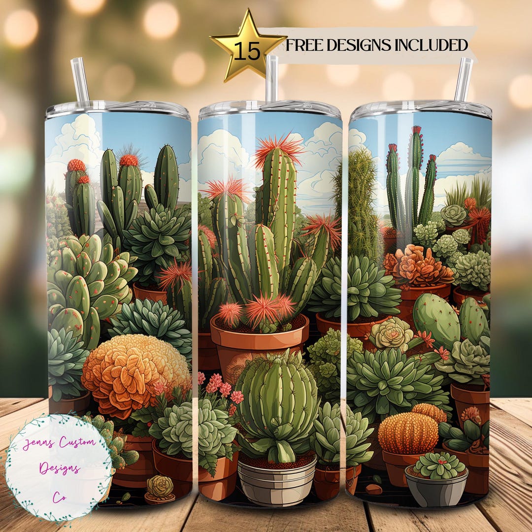 Cactuses in Clay Pots 20 Oz Skinny Tumbler Sublimation Design Digital ...