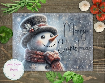 Snowman Merry Christmas Cutting Board Design Download, Bird Cutting Board PNG, Cutting Board Printable PNG, Christmas Cutting Board PNG