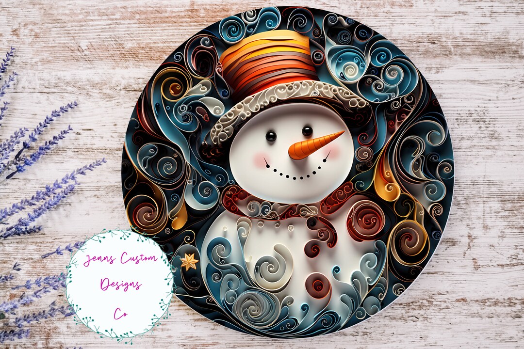 Cute Quilled Snowman Sublimation Round Door Hanger Design PNG ...